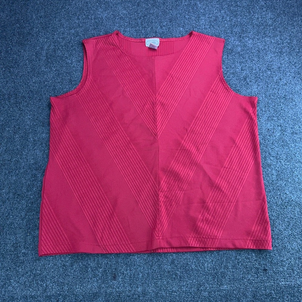 Caran New York Womens 2X Red Chevron Ribbed Sleeveless Tank Top Shell RN 76854
